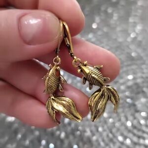 Anthropologie Gold Fish Drop Earrings